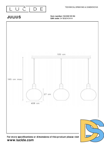 Подвесной светильник Lucide Julius 34438/03/65