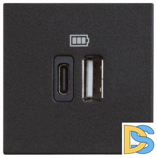 Розетка USB тип А+С, черная 2 модуля Btichino Classia