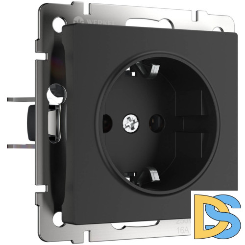 Розетка с заземлением, безвинтовой зажим Werkel черный матовый W1171308 4690389156908