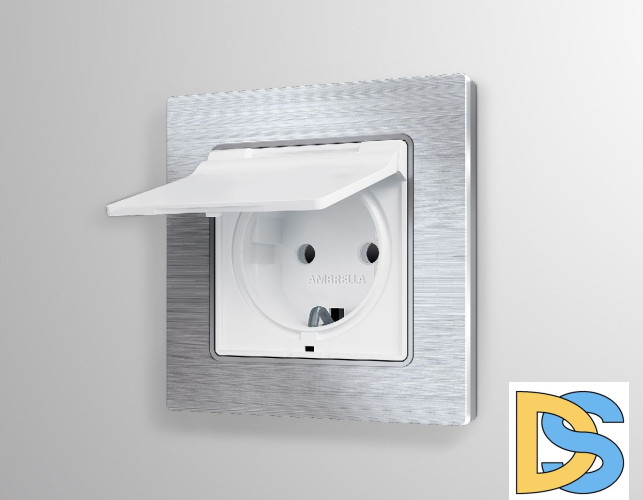 Лицевая панель для розетки с/з со шторками и крышкой Ambrella Volt Alfa AP1280