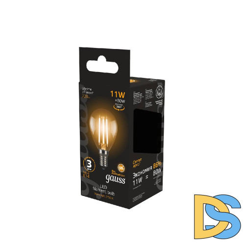 Лампа светодиодная филаментная Gauss E14 11W 2700К прозрачная 105801111