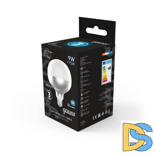 Лампа светодиодная филаментная Gauss E27 9W 4100K шар белый 1014802209