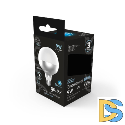 Лампа светодиодная филаментная Gauss E27 9W 4100K шар белый 1014802209