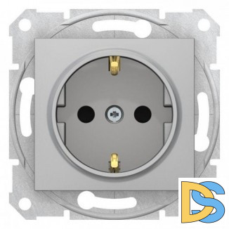 Розетка 1-ая электрическая, с заземлением и защитными шторками, Алюминий, серия Sedna, Schneider Electric