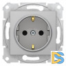 Розетка 1-ая электрическая, с заземлением и защитными шторками, Алюминий, серия Sedna, Schneider Electric