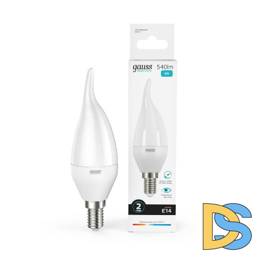 Лампа светодиодная Gauss E14 8W 4100K свеча на ветру матовая 34128