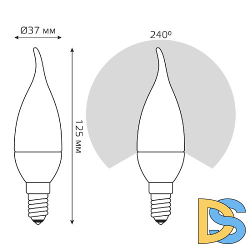 Лампа светодиодная Gauss E14 8W 4100K свеча на ветру матовая 34128