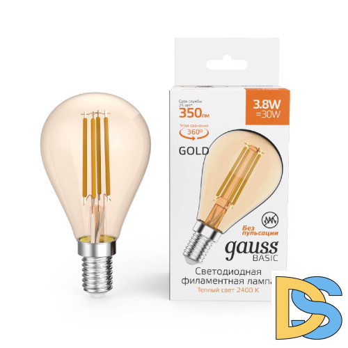 Светодиодная филаментная лампа Gauss Basic Filament E14 3,8W 2400K 1057154