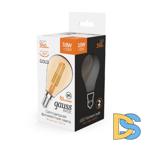 Светодиодная филаментная лампа Gauss Basic Filament E14 3,8W 2400K 1057154