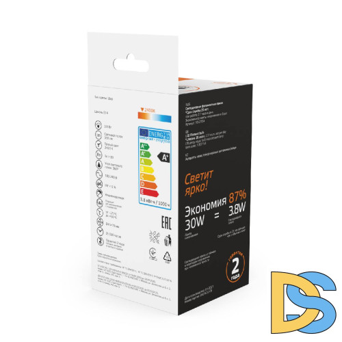 Светодиодная филаментная лампа Gauss Basic Filament E14 3,8W 2400K 1057154