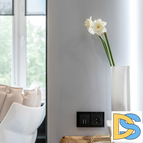 Выключатель двухклавишный проходной с подсветкой Werkel черный матовый W1122108 4690389156731