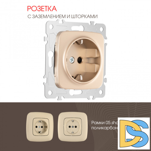 Розетка с заземлением и шторками Arte Milano 205.40-1.shampan