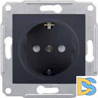 Розетка 1-ая электрическая, с заземлением и защитными шторками, Графит, серия Sedna, Schneider Electric