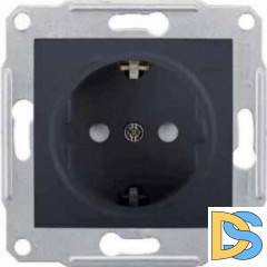 Розетка 1-ая электрическая, с заземлением и защитными шторками, Графит, серия Sedna, Schneider Electric