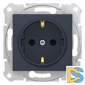 Розетка 1-ая электрическая, с заземлением и защитными шторками, Графит, серия Sedna, Schneider Electric