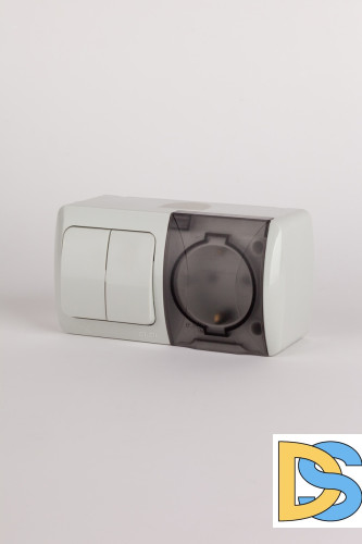 Выключатель двухклавишный + розетка с заземлением ELBI Eva 554-011500-922