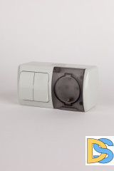 Выключатель двухклавишный + розетка с заземлением ELBI Eva 554-011500-922