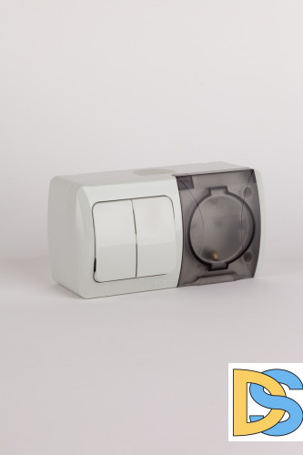 Выключатель двухклавишный + розетка с заземлением ELBI Eva 554-011500-922