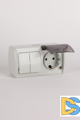 Выключатель двухклавишный + розетка с заземлением ELBI Eva 554-011500-922