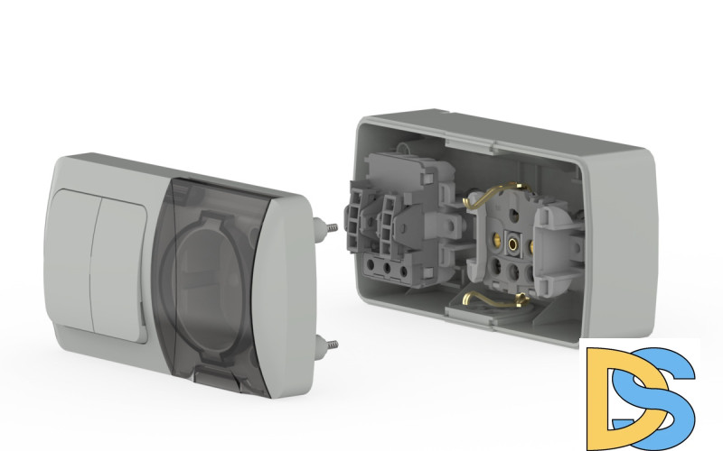 Выключатель двухклавишный + розетка с заземлением ELBI Eva 554-011500-922