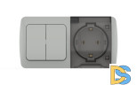 Выключатель двухклавишный + розетка с заземлением ELBI Eva 554-011500-922