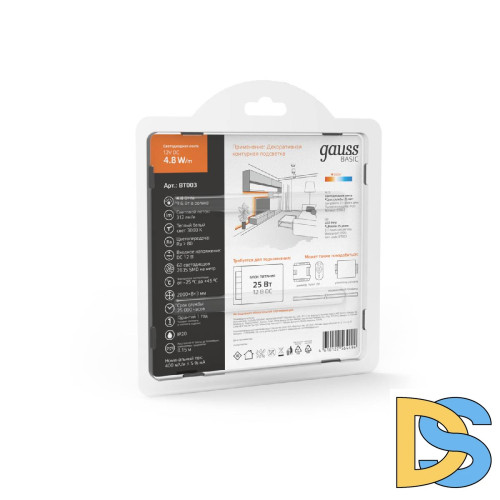 Светодиодная лента Gauss 12В 2835 4,8Вт/м 3000K 2м IP20 BT003