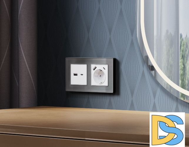 Лицевая панель для розетки с/з со шторками 2USB A+C Ambrella Volt Alfa AP1300