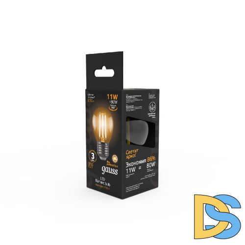 Лампа светодиодная филаментная Gauss E27 11W 2700K прозрачная 105802111