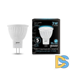 Лампа светодиодная Gauss GU4 3W 4100K матовая 132517203