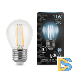 Лампа светодиодная филаментная Gauss E27 11W 4100K прозрачная 105802211