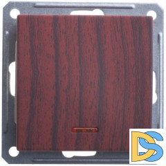 Выключатель 1-клавишный; кнопочный с подсветкой 16, Мореный дуб (пластик), серия Wessen 59, Schneider Electric