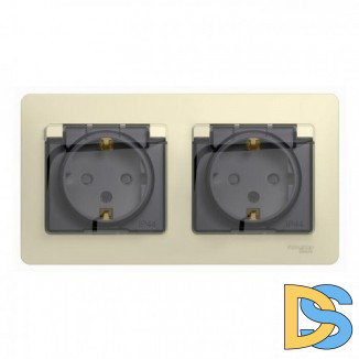 Розетка 2-ая электрическая с заземлением с защитными шторками IP44, Бежевый, серия Glossa, Schneider Electric