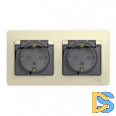 Розетка 2-ая электрическая с заземлением с защитными шторками IP44, Бежевый, серия Glossa, Schneider Electric