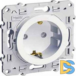 Розетка 1-ая электрическая, с заземлением и защитными шторками, Белый, серия Odace, Schneider Electric