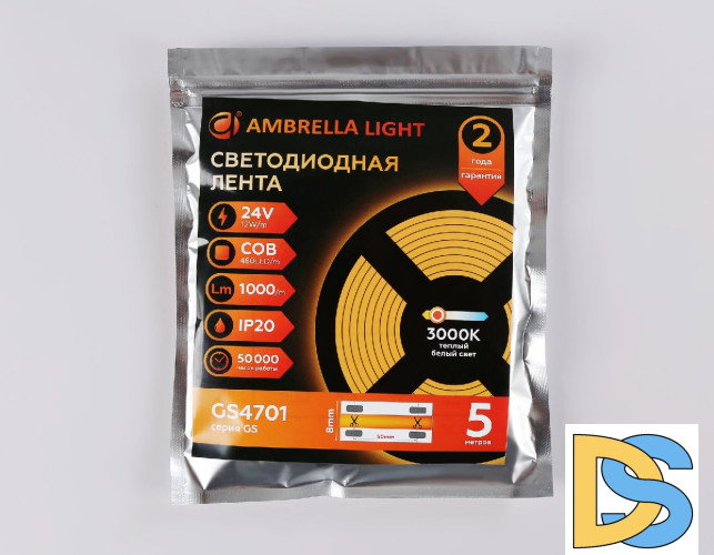 Светодиодная лента Ambrella Light LED Strip 24В COB 12Вт/м 3000K 5м IP20 GS4701