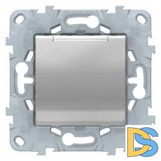 Розетка 1-ая электрическая, с заземлением и крышкой, защитными шторками, Алюминий, серия Unica New, Schneider Electric