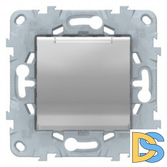 Розетка 1-ая электрическая, с заземлением и крышкой, защитными шторками, Алюминий, серия Unica New, Schneider Electric