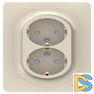 Розетка 2-ая электрическая с заземлением с защитными шторками, Бежевый, серия Unica New, Schneider Electric