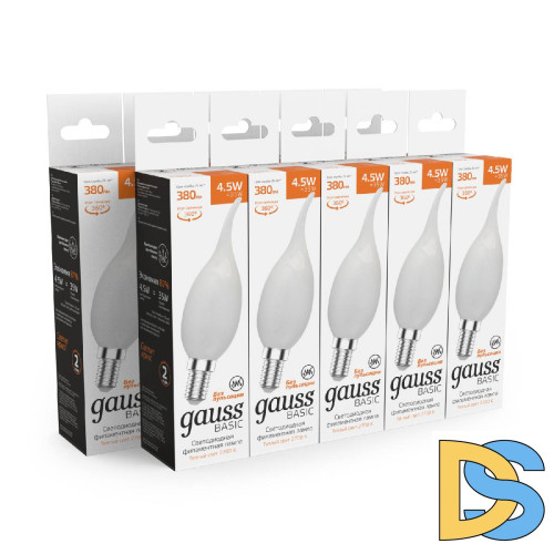 Светодиодная филаментная лампа Gauss Basic Filament Е14 4,5W 2700K 1045115
