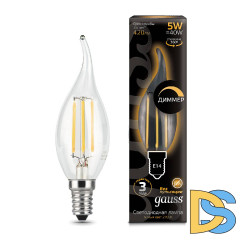 Лампа светодиодная диммируемая Gauss филаментная E14 5W 2700К прозрачная 104801105-D
