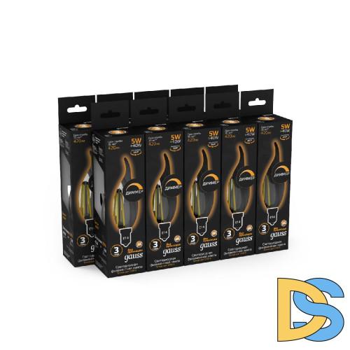 Лампа светодиодная диммируемая Gauss филаментная E14 5W 2700К прозрачная 104801105-D