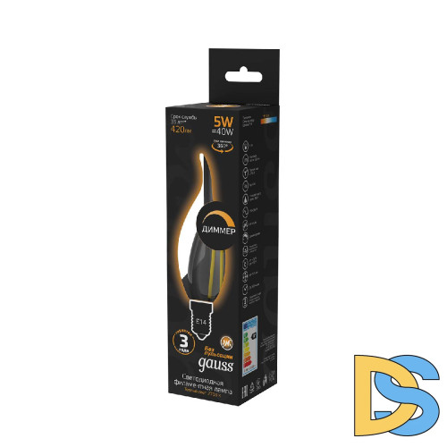 Лампа светодиодная диммируемая Gauss филаментная E14 5W 2700К прозрачная 104801105-D