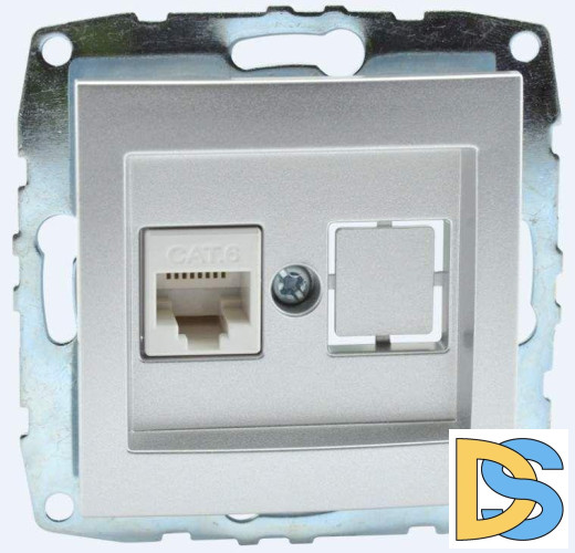 Розетка компьютерная Rj45 Cat6 Mono Electric Despina-Larissa серебро 500-002105-125