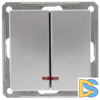 Выключатель 2-клавишный, с подсветкой, Матовый хром, серия Wessen 59, Schneider Electric