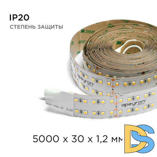 Светодиодная лента Apeyron 24В ПРО 42Вт/м smd2835 240д/м IP20 4200Лм/м 5м 4000К 00-316