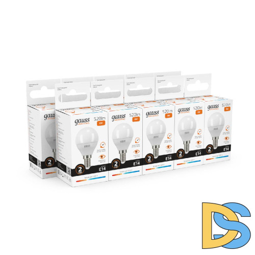 Лампа светодиодная Gauss E14 8W 3000K шар матовый 53118