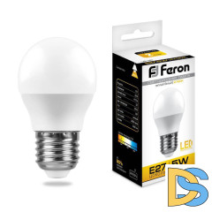 Лампа светодиодная Feron E27 5W 2700K Шар Матовая LB-38 25404