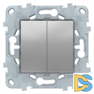 Выключатель 2-клавишный проходной (с двух мест), Алюминий, серия Unica New, Schneider Electric