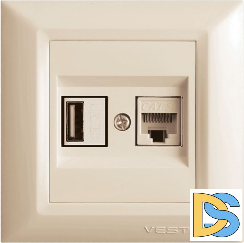 Розетка для USB + сетевого кабеля LAN кремовая Vesta-Electric Roma Cream