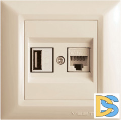Розетка для USB + сетевого кабеля LAN кремовая Vesta-Electric Roma Cream